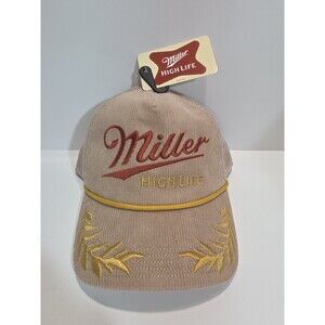Miller High Life Beer Snapback Rope Cap 80’s Retro Tan Corduroy Trucker Hat